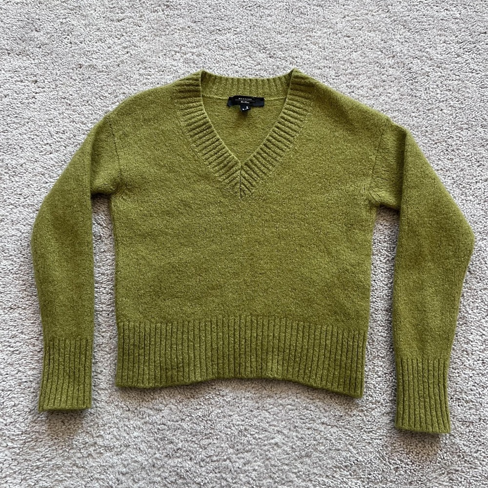 Weekend Max Mara Alpaca Blend V-Neck Sweater Womens XS Green Knit Pullover